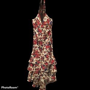 Festive Betsy Johnson summer dress, asymmetric hem